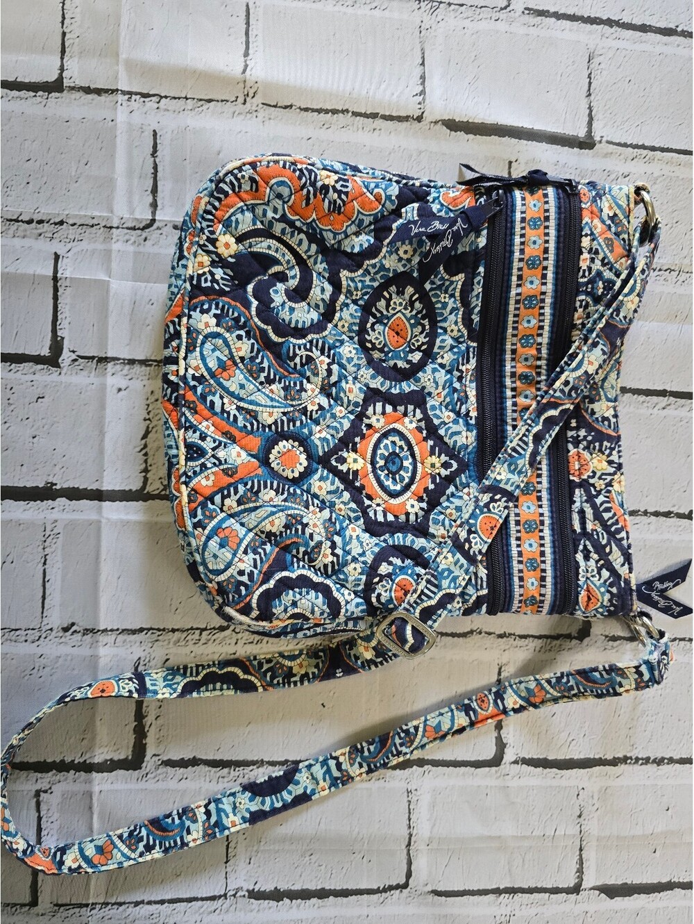 Vera Bradley Quilted Crossbody Bag Blue Orange Paisley Adjustable Strap